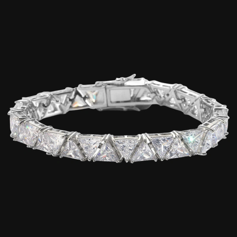 Bracelet de tennis en forme de pyramide glacée de 9 mm-Plaqué or blanc