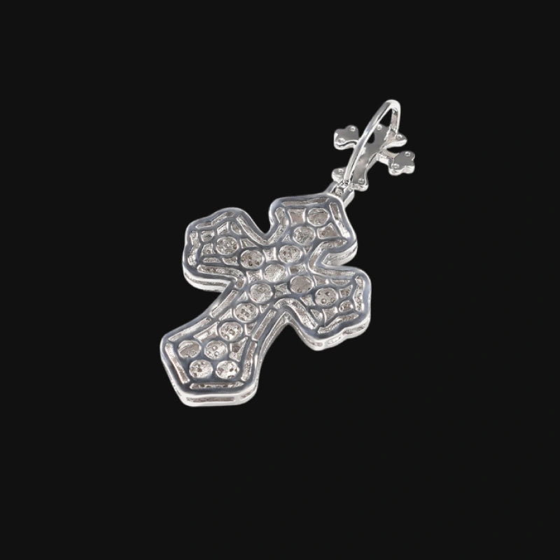 Pendentif Double Croix Glacé-Plaqué Or Blanc