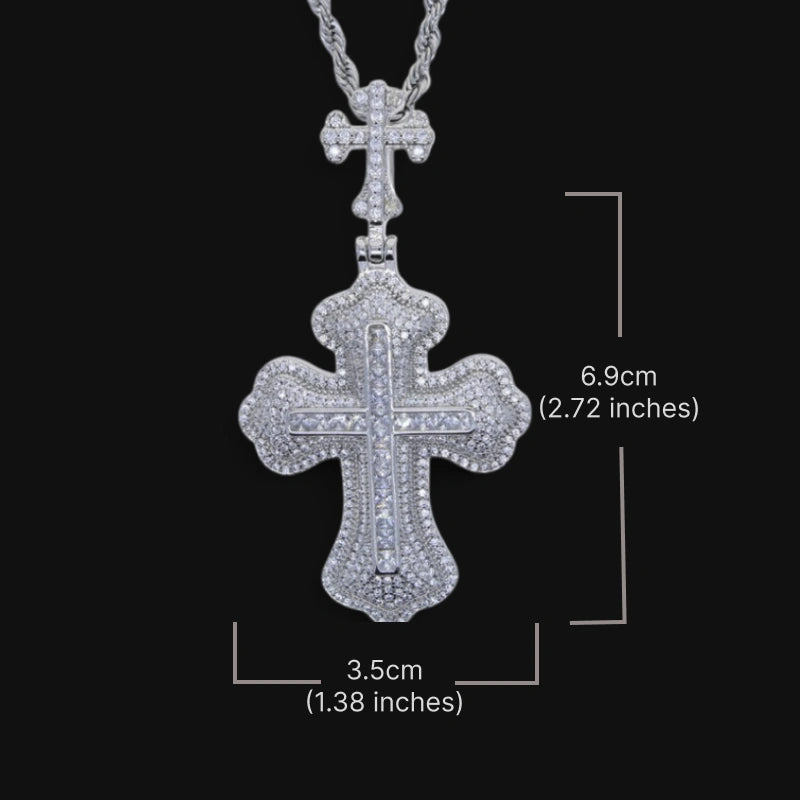 Pendentif Double Croix Glacé-Plaqué Or Blanc