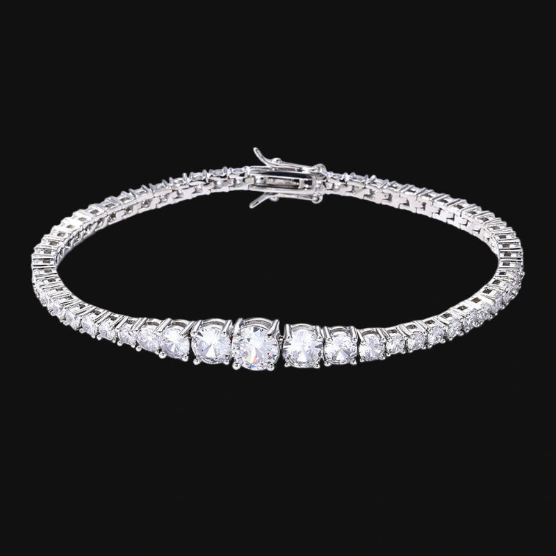 Royal Drip Tennis Bracelet – Mixed Cut CZ, White Gold Plated