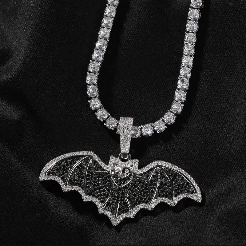 Iced Out Bat Pendant - White Gold Plated