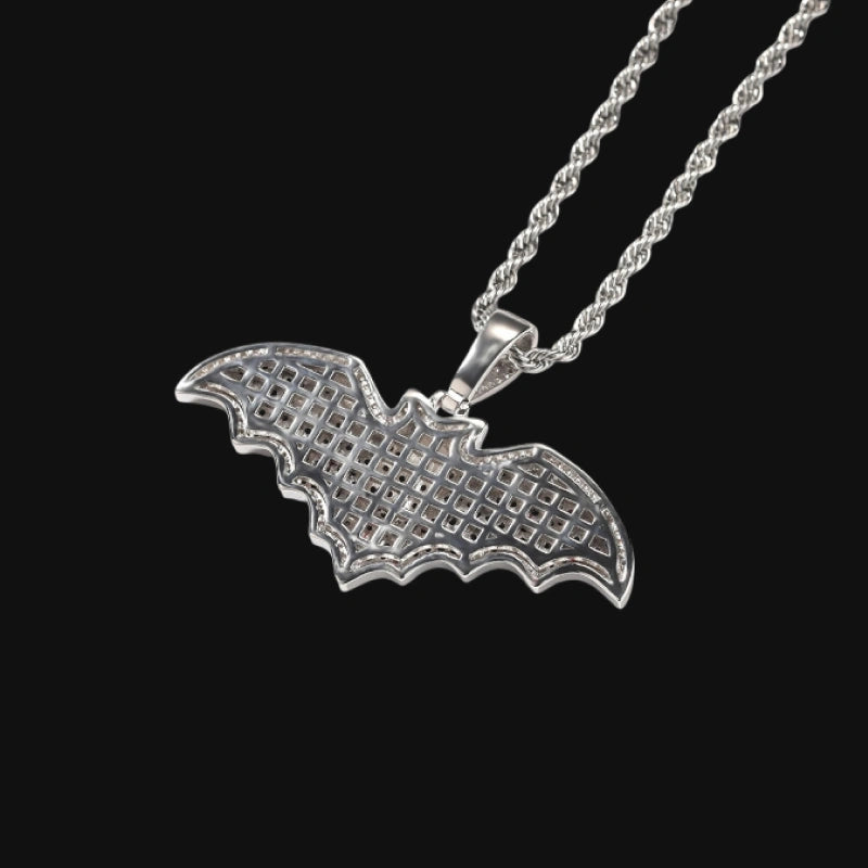 Iced Out Bat Pendant - White Gold Plated