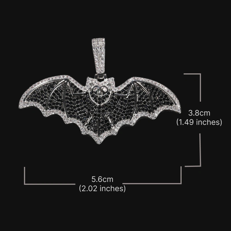 Iced Out Bat Pendant - White Gold Plated