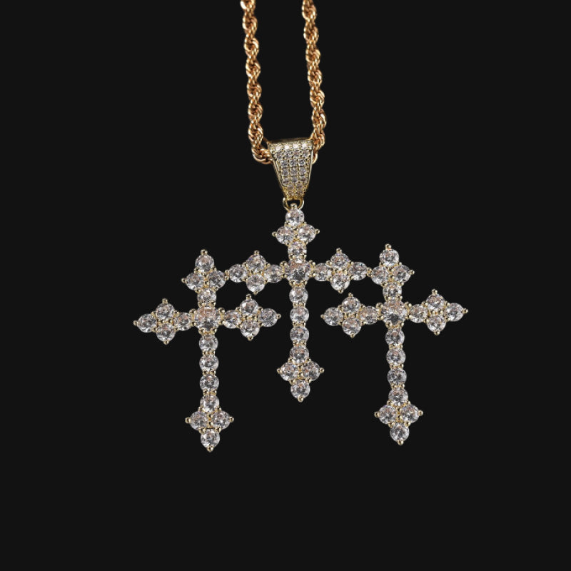 Triple Cross Pendant - Hvidguldbelagt