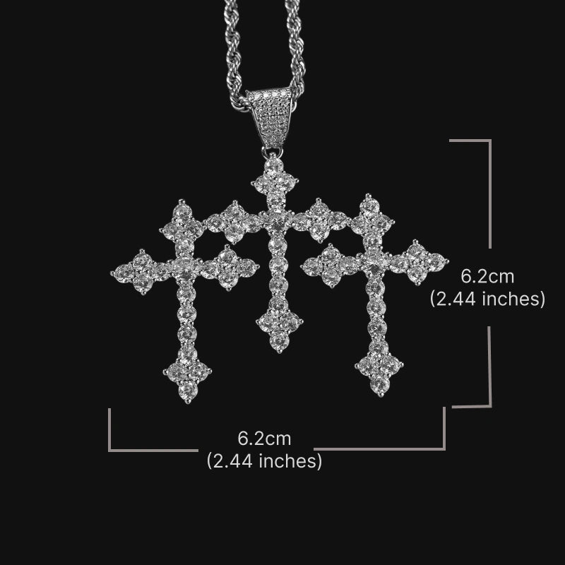 Triple Cross Pendant - Hvidguldbelagt