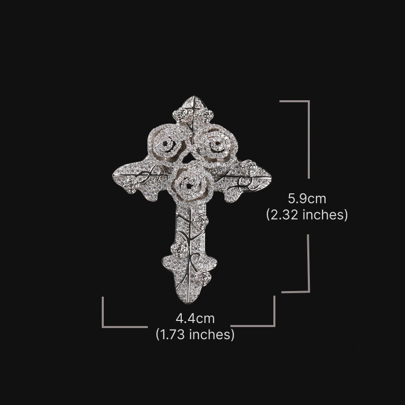 Gothic Rose Iced Cross - Hvidguld belagt
