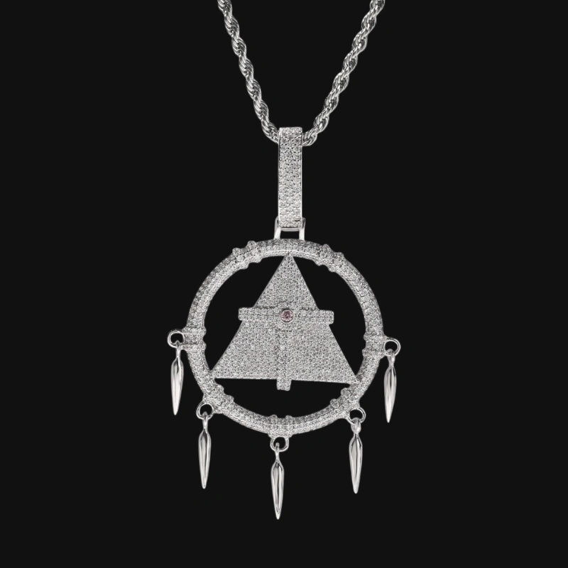 Iced Out Guardian Pyramid Pendant - White Gold Plated