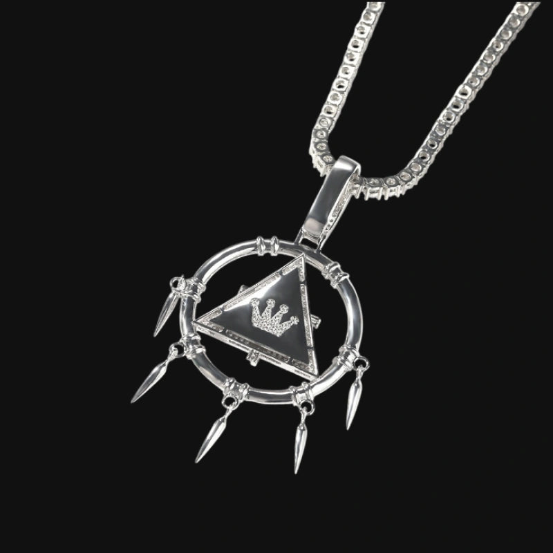 Iced Out Guardian Pyramid Pendant - White Gold Plated