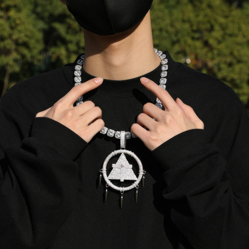 Iced Out Guardian Pyramid Pendant - White Gold Plated