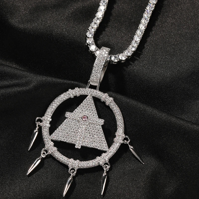 Iced Out Guardian Pyramid Pendant - White Gold Plated