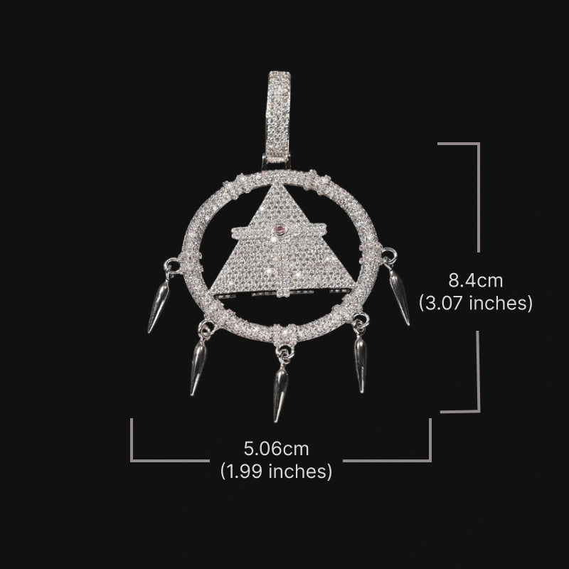Iced Out Guardian Pyramid Pendant - White Gold Plated