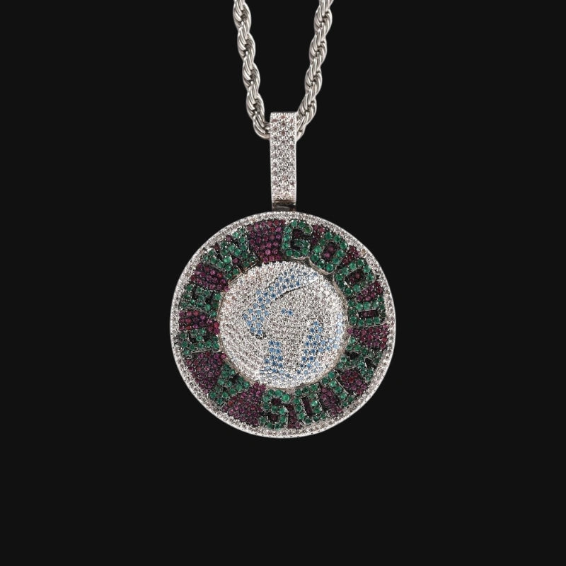 Iced Out Spinning Pendant – White Gold Plated