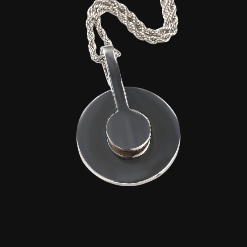 Iced Out Spinning Pendant – White Gold Plated