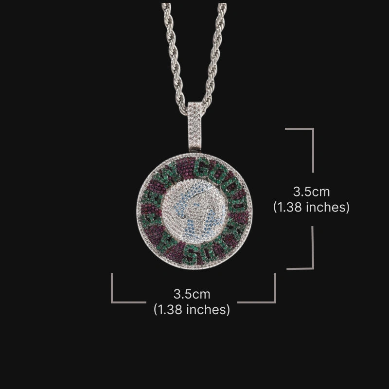 Iced Out Spinning Pendant – White Gold Plated