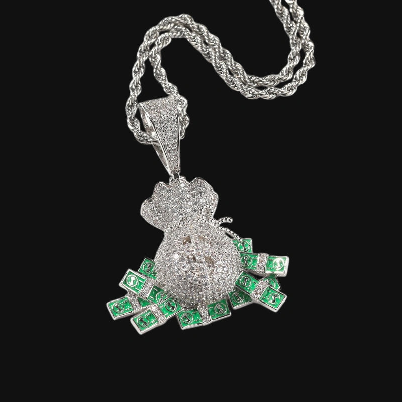 Cash Bag Drip – White Gold Plated