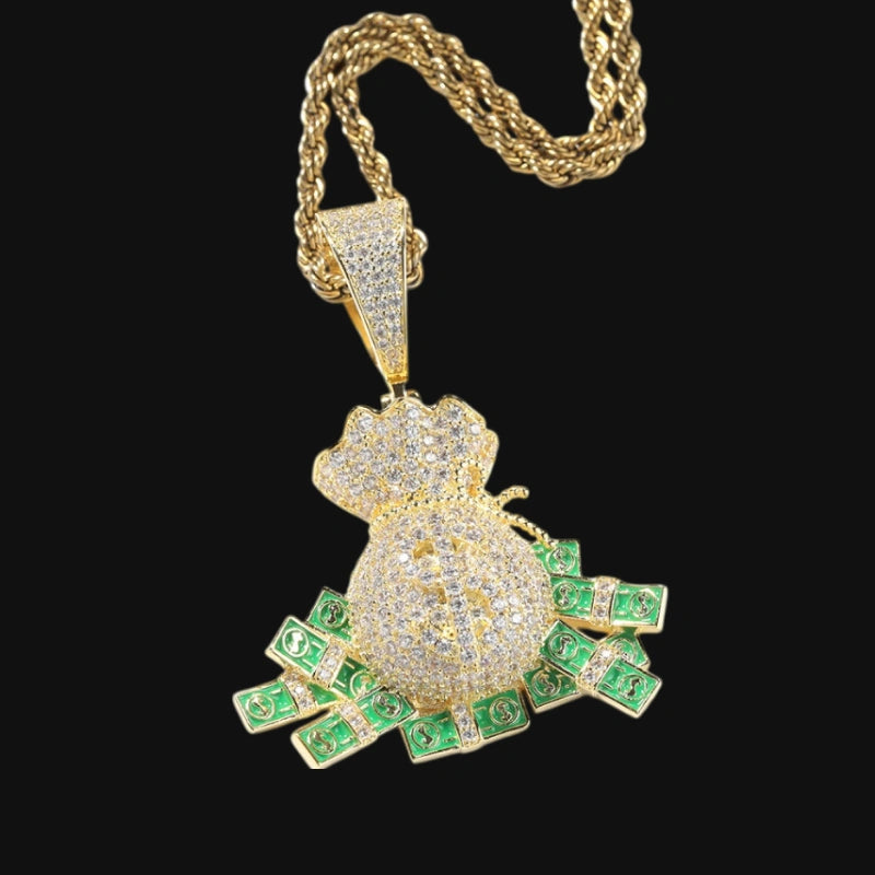 Cash Bag Drip – White Gold Plated