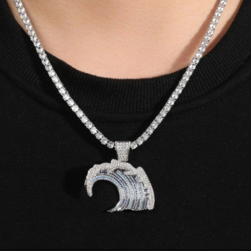 Iced Out Ocean Wave Pendant