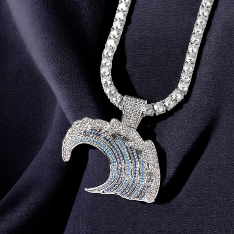 Iced Out Ocean Wave Pendant