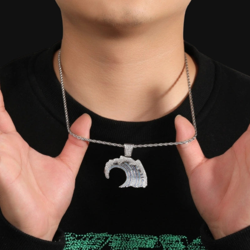 Iced Out Ocean Wave Pendant