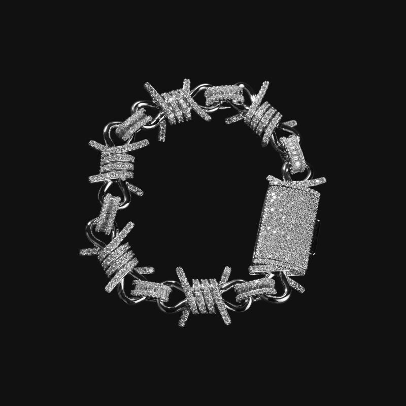 Iced Out Stacheldraht Kubanisches Armband - Weißgold plattiert