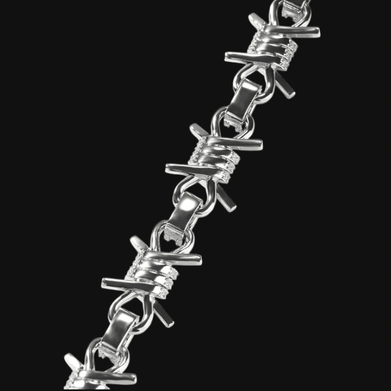 Iced Out Stacheldraht Kubanisches Armband - Weißgold plattiert
