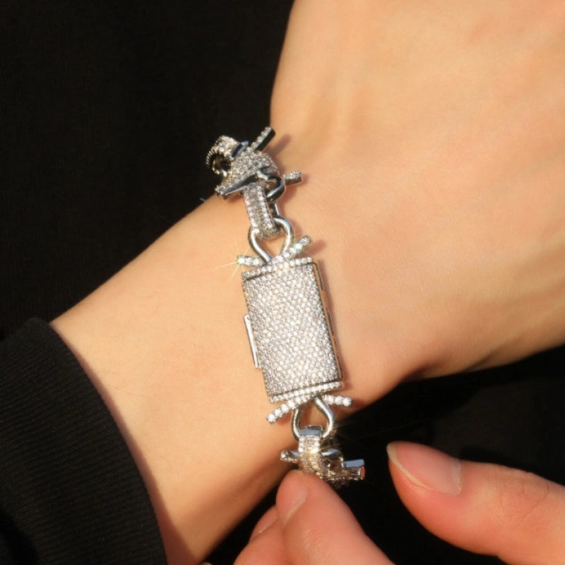 Iced Out Stacheldraht Kubanisches Armband - Weißgold plattiert