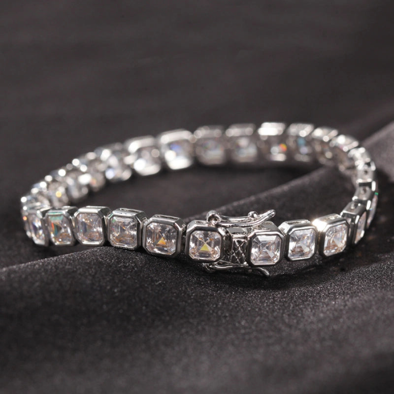 6mm Iced Out Square Tennis Bracelet - White Gold Plated
