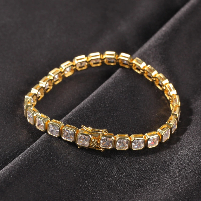 6mm Iced Out Square Tennis Bracelet - White Gold Plated