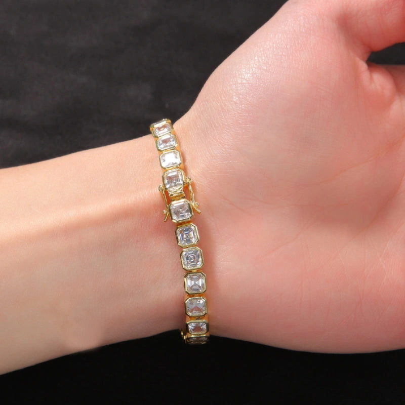 6mm Iced Out Square Tennis Bracelet - White Gold Plated