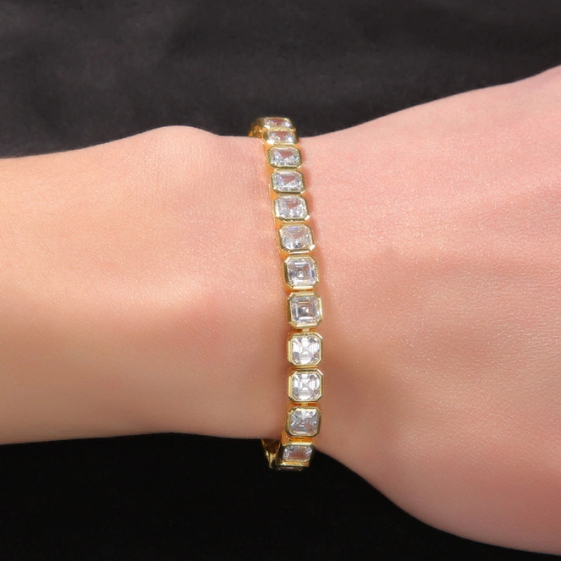 6mm Iced Out Square Tennis Bracelet - White Gold Plated