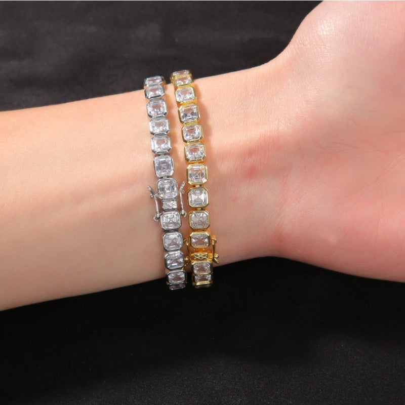 6mm Iced Out Square Tennis Bracelet - White Gold Plated