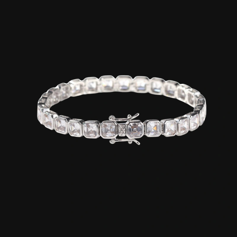 6mm Iced Out Square Tennis Bracelet - White Gold Plated