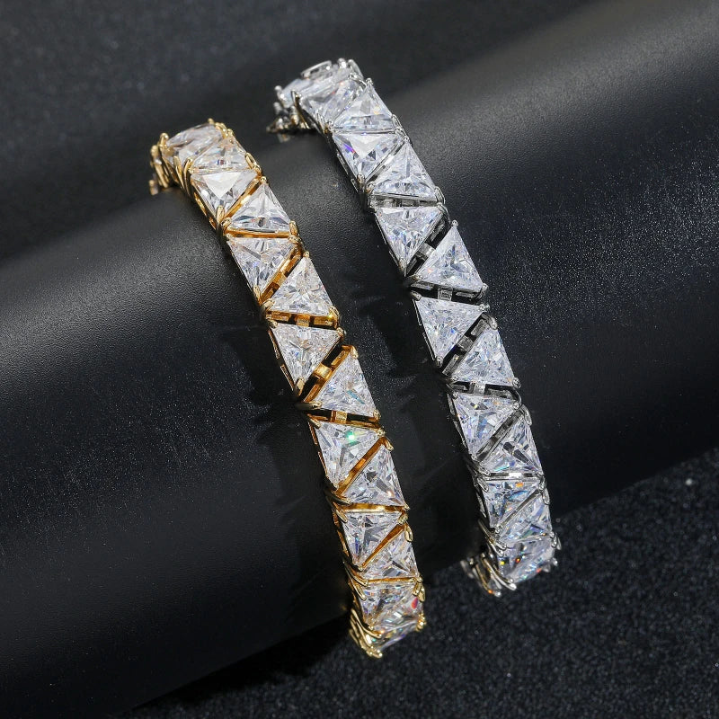 Bracelet de tennis en forme de pyramide glacée de 9 mm-Plaqué or blanc