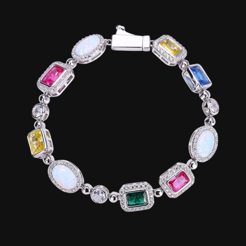 Multicut Gemstone Bracelet - White Gold Plated