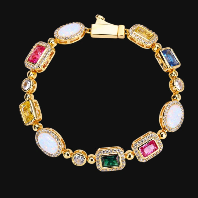 Multicut Gemstone Bracelet - White Gold Plated