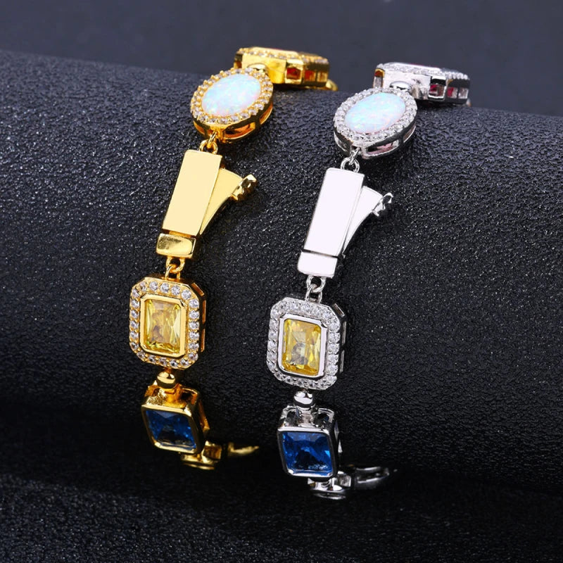 Multicut Gemstone Bracelet - White Gold Plated