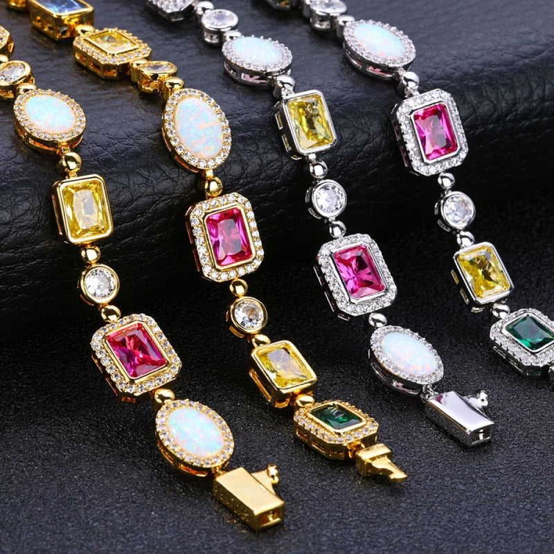 Multicut Gemstone Bracelet - White Gold Plated