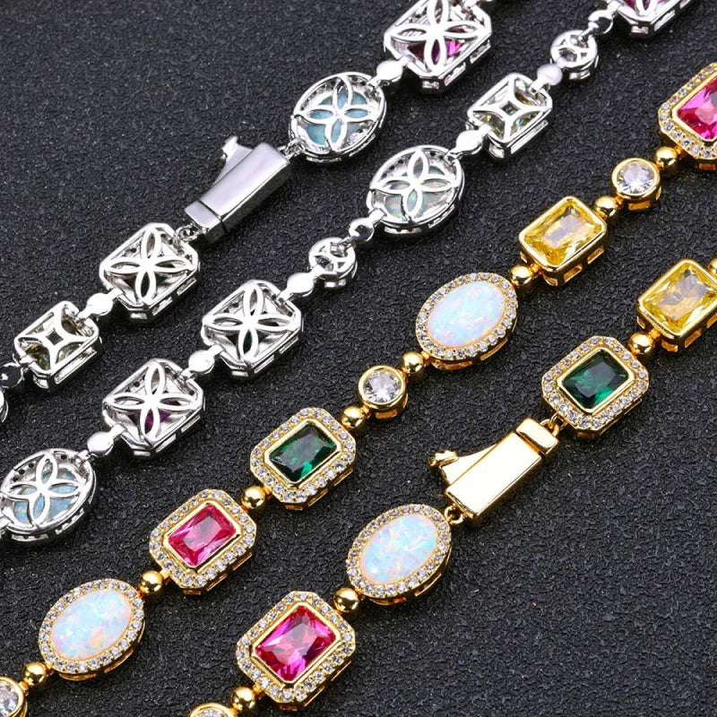 Multicut Gemstone Bracelet - White Gold Plated