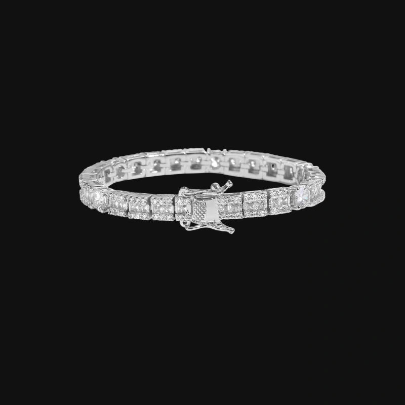 6mm Baguette-Cut Tennis Bracelet - White Gold Plated