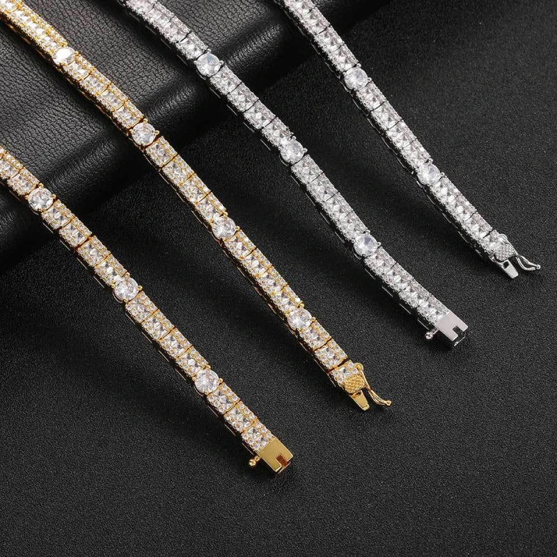 6mm Baguette-Cut Tennis Bracelet - White Gold Plated