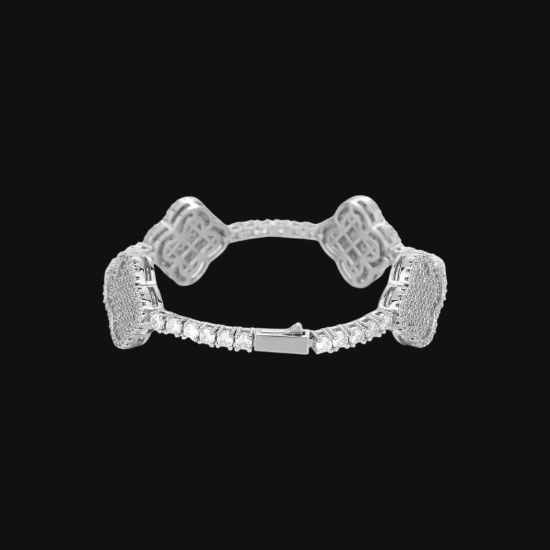 4-Blatt-Kleeblatt-Tropfenarmband - Weiß & Gold