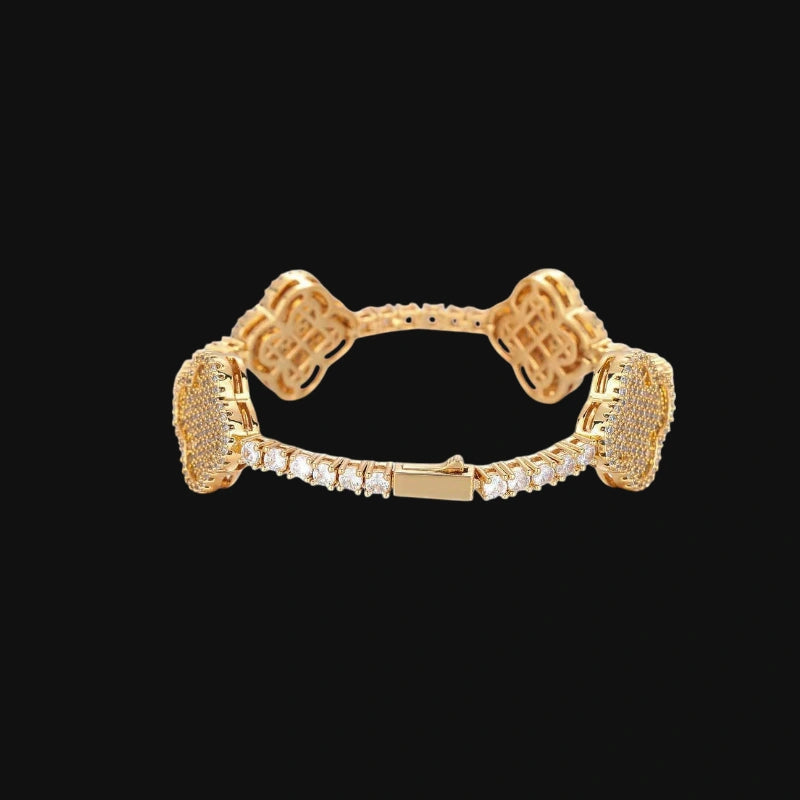 4-Blatt-Kleeblatt-Tropfenarmband - Weiß & Gold
