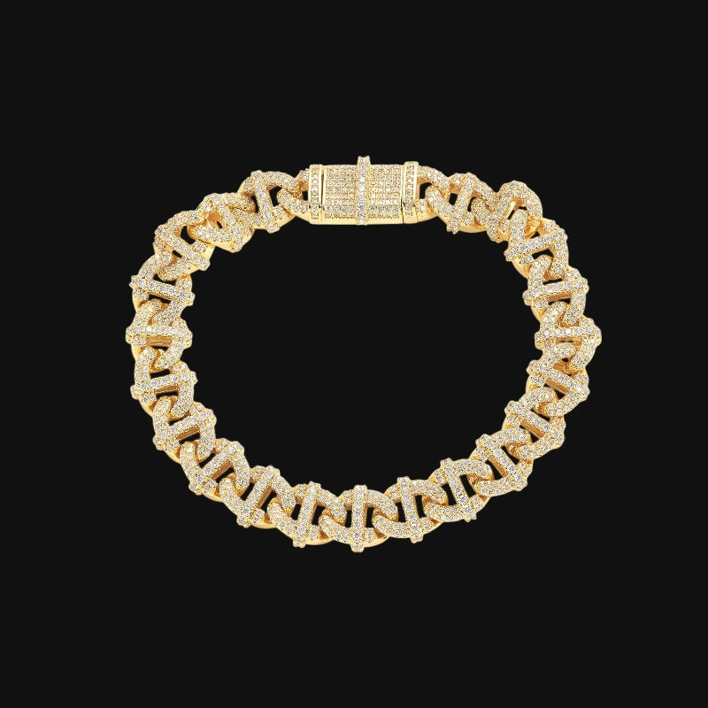 10mm Abstract Cuban Bracelet - White Gold Plated
