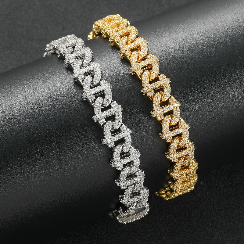 10mm Abstract Cuban Bracelet - White Gold Plated