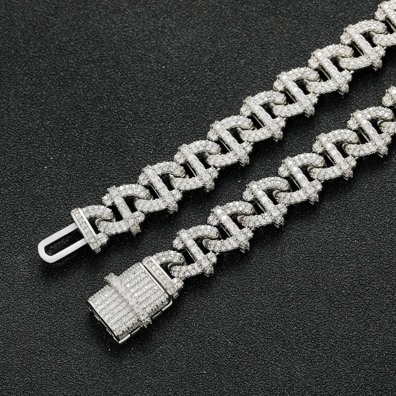 10mm Abstract Cuban Bracelet - White Gold Plated
