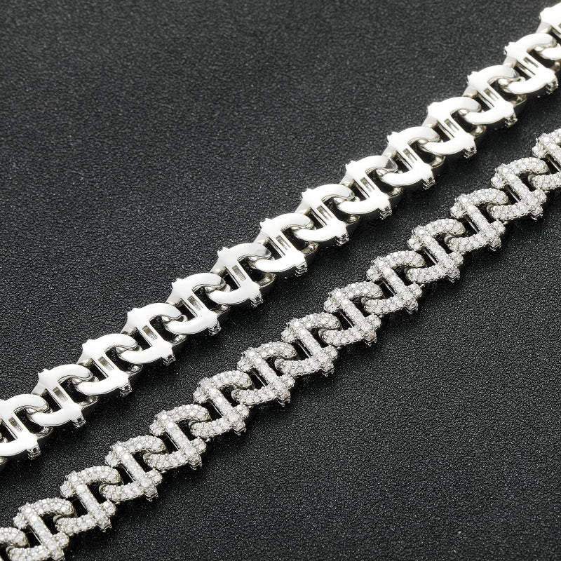 10mm Abstract Cuban Bracelet - White Gold Plated