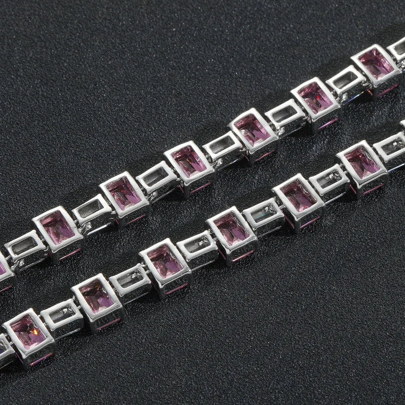 Tennisarmband im Baguette-Stil in Rosa und Weiß – Weißgold plattiert