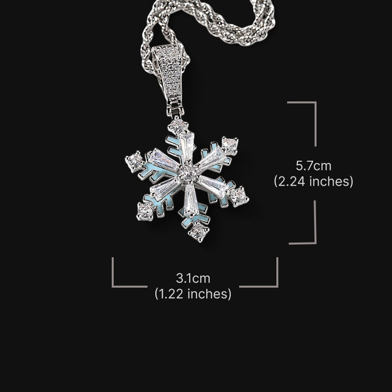 Iced Out Glow-in-the-Dark Spinning Snowflake Pendant - Hvidguldbelagt