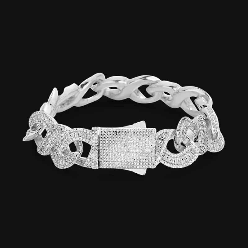 12 mm Iced Out Infinity Link cubansk armbånd – hvidguldbelagt