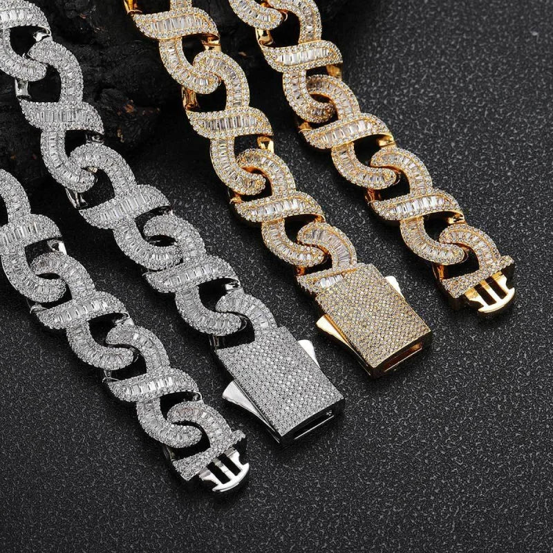 12 mm Iced Out Infinity Link cubansk armbånd – hvidguldbelagt